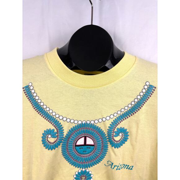 VTG Arizona Single Stitch Crewneck T-Shirt Yellow Native American Turquoise M - Picture 8 of 9